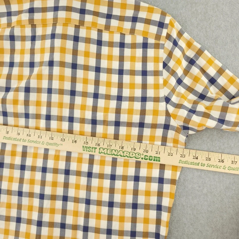 Banana Republic Oxford Dress Shirt Mens L Yellow Blue Gingham Slim Fit Non Iron